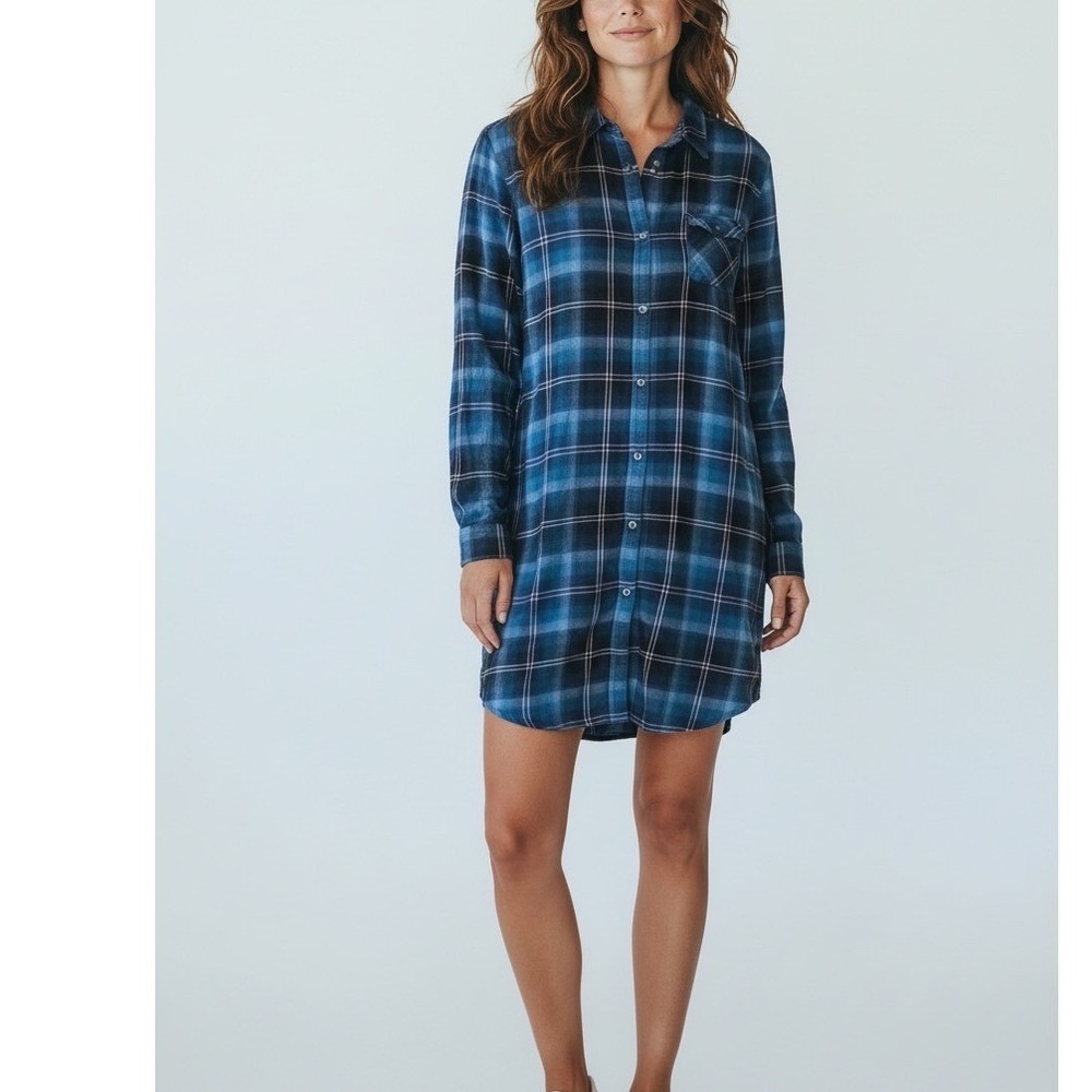 Legendary Whitetails Open Spaces Blue Plaid Flannel Shirt Dress Button Up‎ XXL